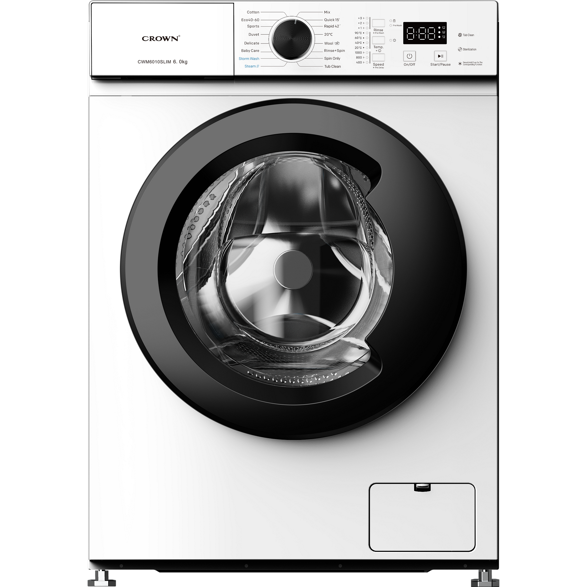 Crown CWM6010SLIM Πλυντήριο Ρούχων 6kg, 1000 Στροφών, με Ατμό, Α, Λευκό