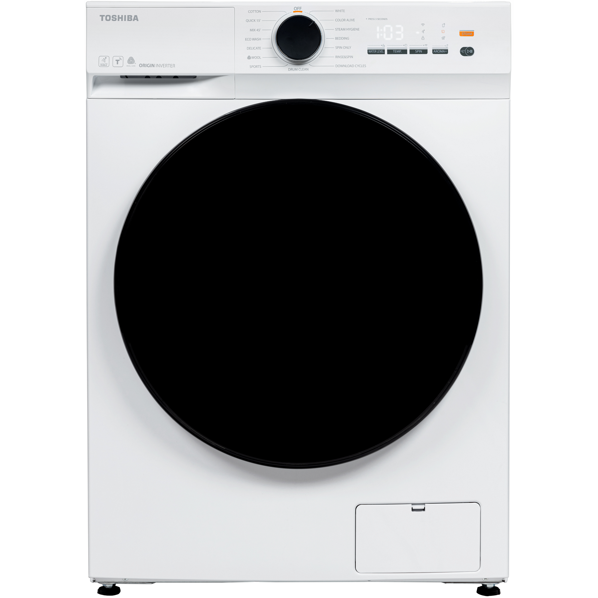 Toshiba TW-T21BU90UWBK (WW) Πλυντήριο Ρούχων 8kg, 1400 Στροφών, με Ατμό, ΑΙ & Wifi, Α, Λευκό